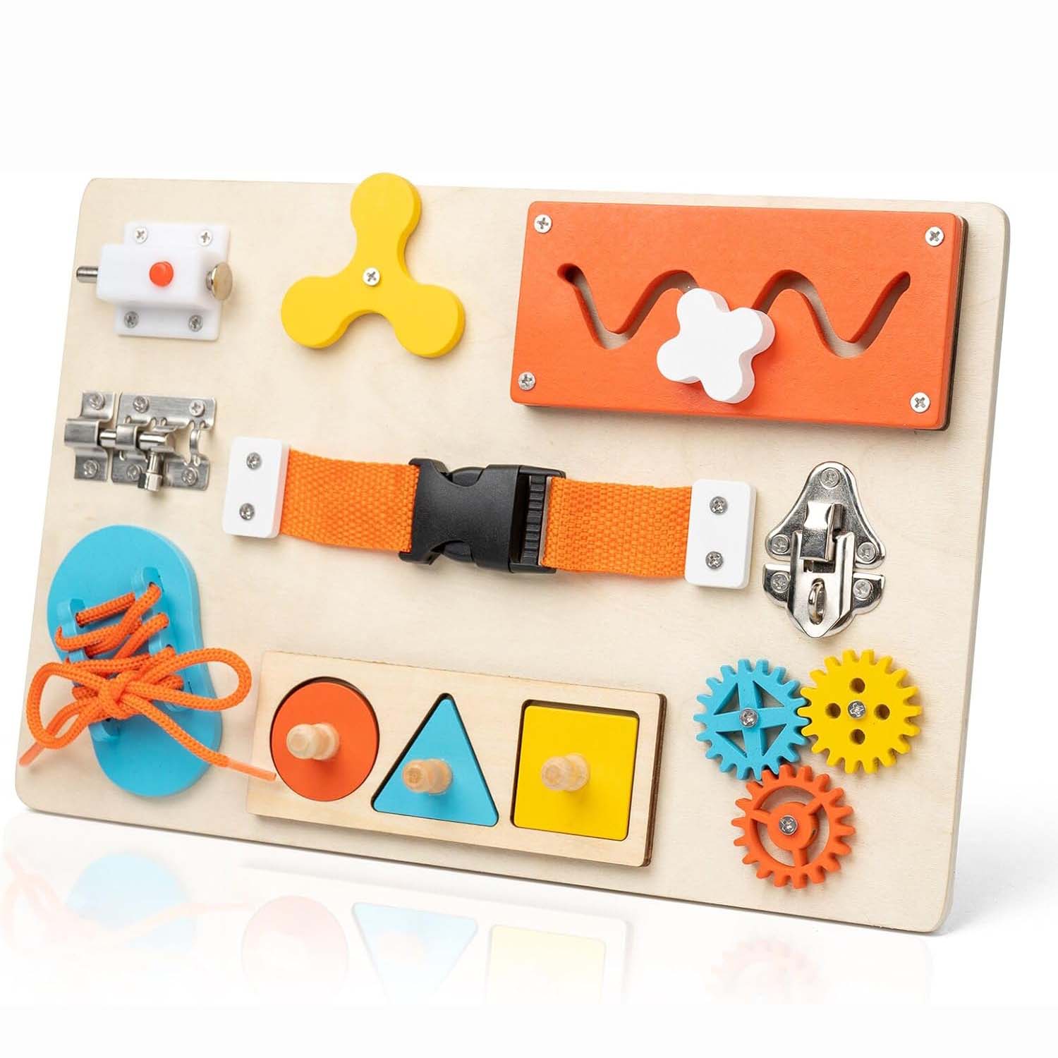 Placa ocupada montessori para  - Montessori Wooden Busy Board Toddler avaliação e preço
